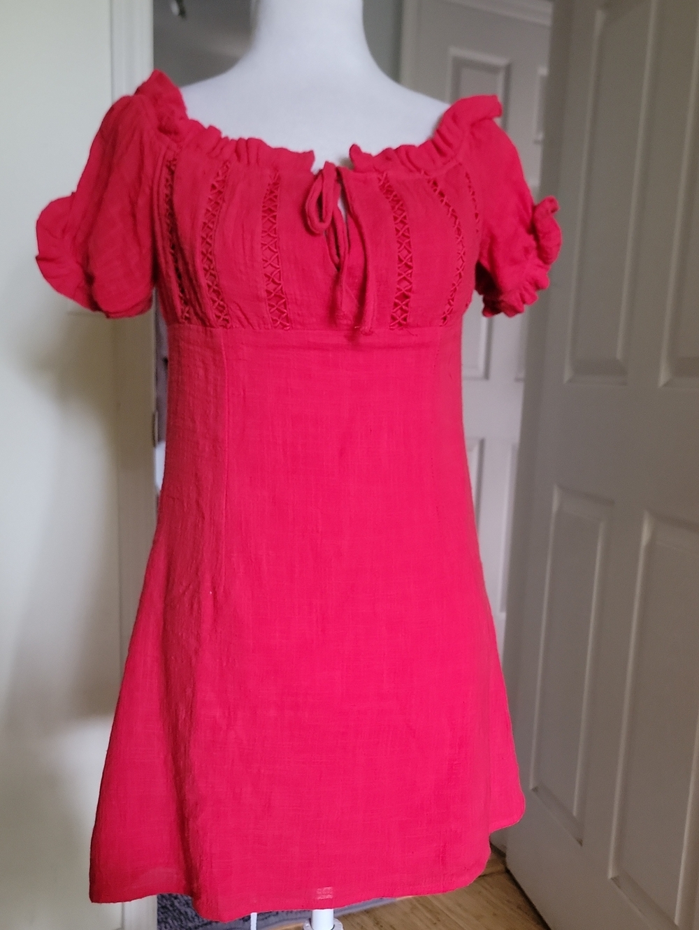 Blue Blush Red  Smocked Peasant Dress